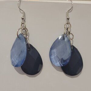 Two Tone Blue Large Teardrop Earrings